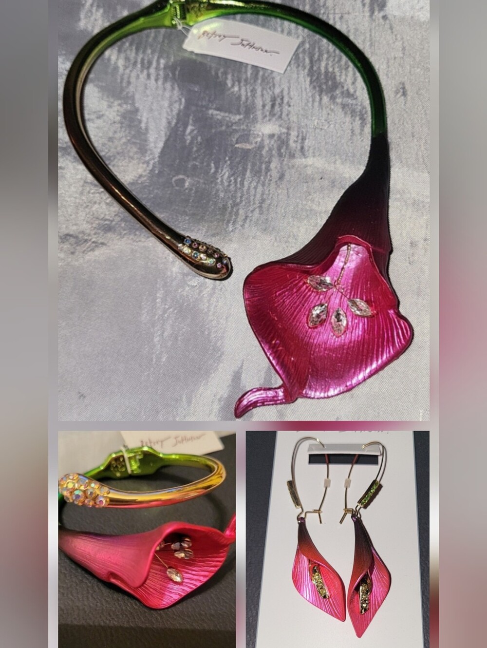 Betsey Johnson Calla Lily Hinged Necklace, Bracelet and Earring Set Nwt Sa